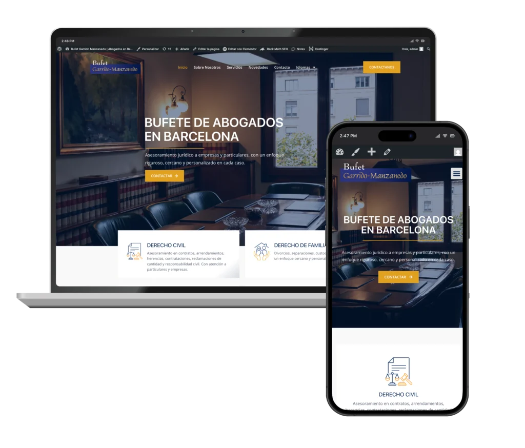 Web de Bufet Garrido Manzanedo en portátil y móvil, diseñada por SAUCCO