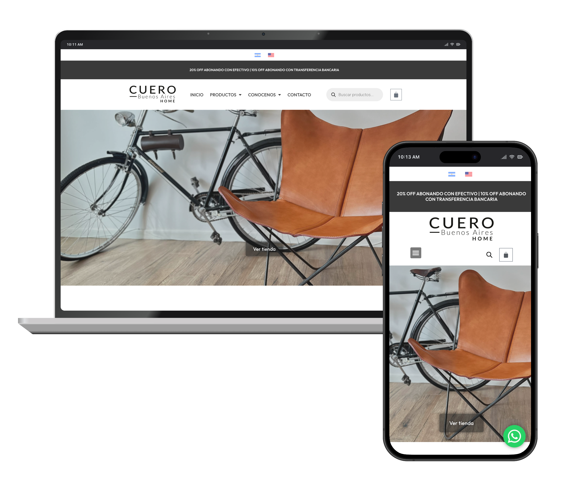 Web de Cuero Buenos Aires en portátil y móvil, diseñada por SAUCCO