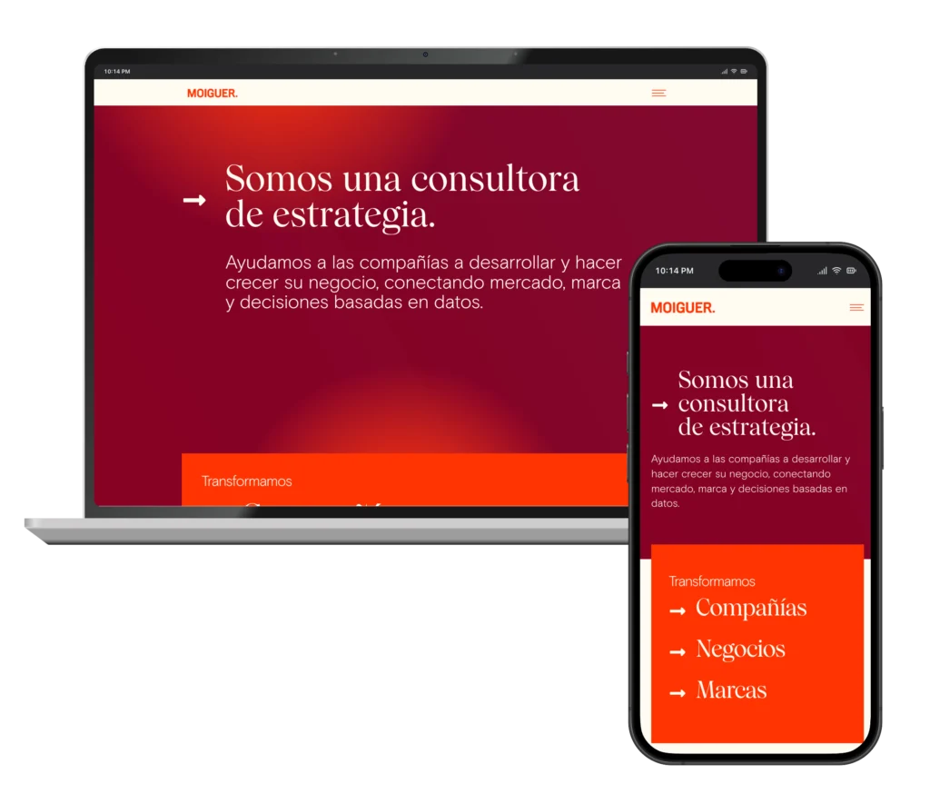 Web de Moiguer en portátil y móvil, diseñada por SAUCCO