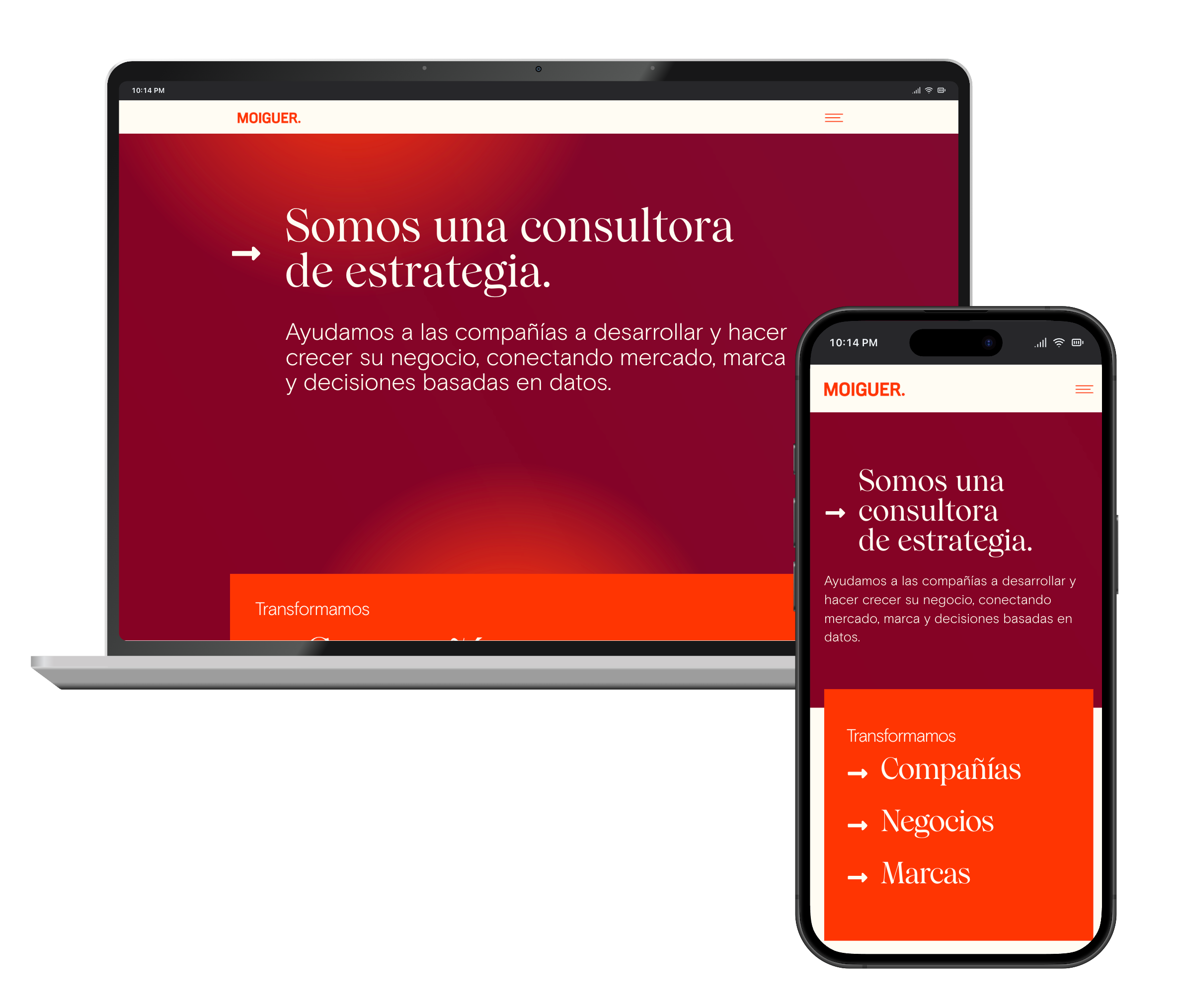 Web de Moiguer en portátil y móvil, diseñada por SAUCCO