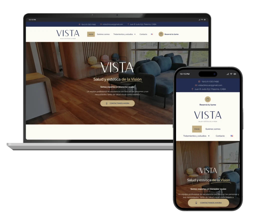 Web de Vista Clínica en portátil y móvil, diseñada por SAUCCO