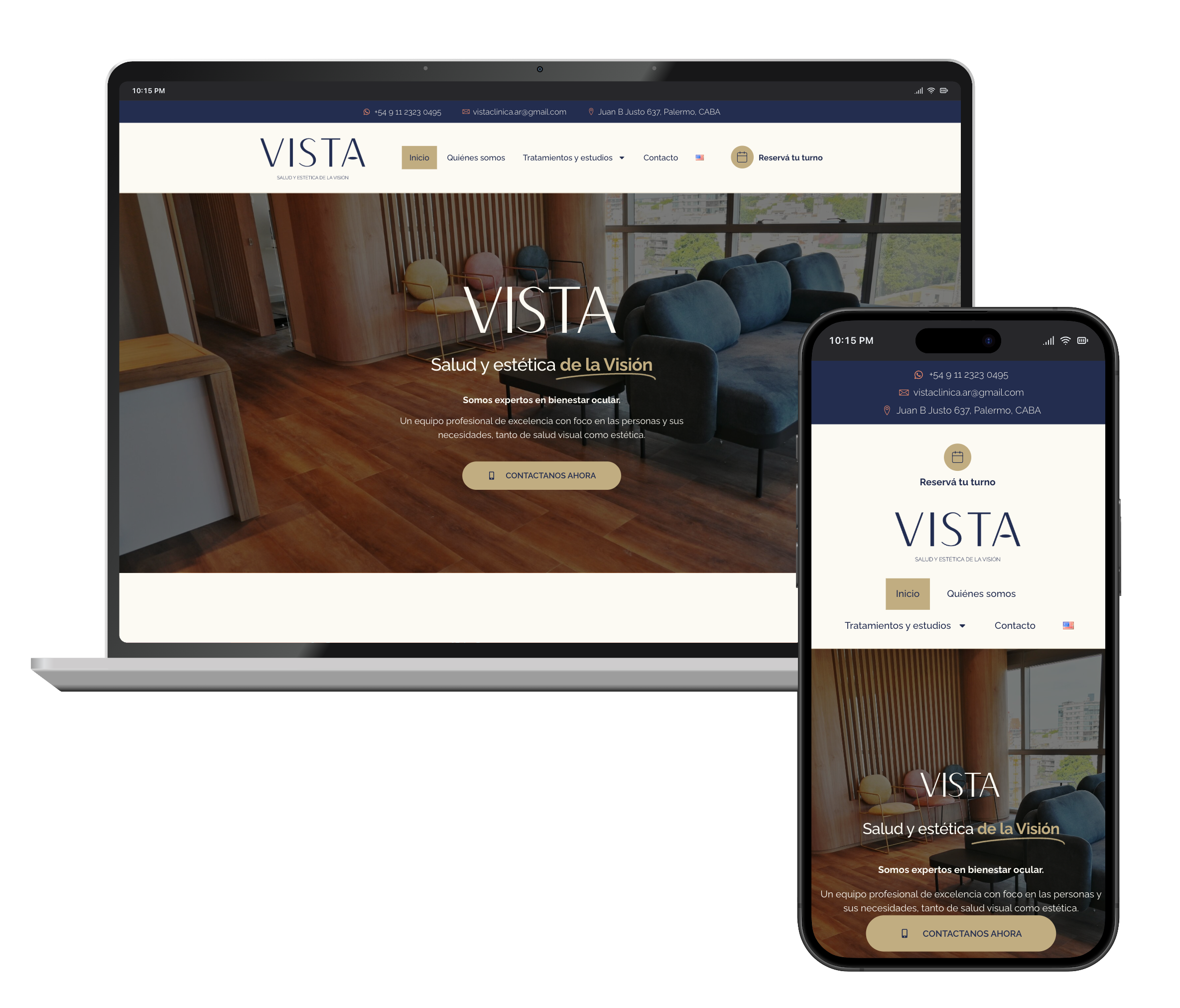 Web de Vista Clínica en portátil y móvil, diseñada por SAUCCO