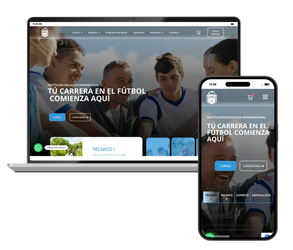 Web de AFEC Football Academy en portátil y móvil