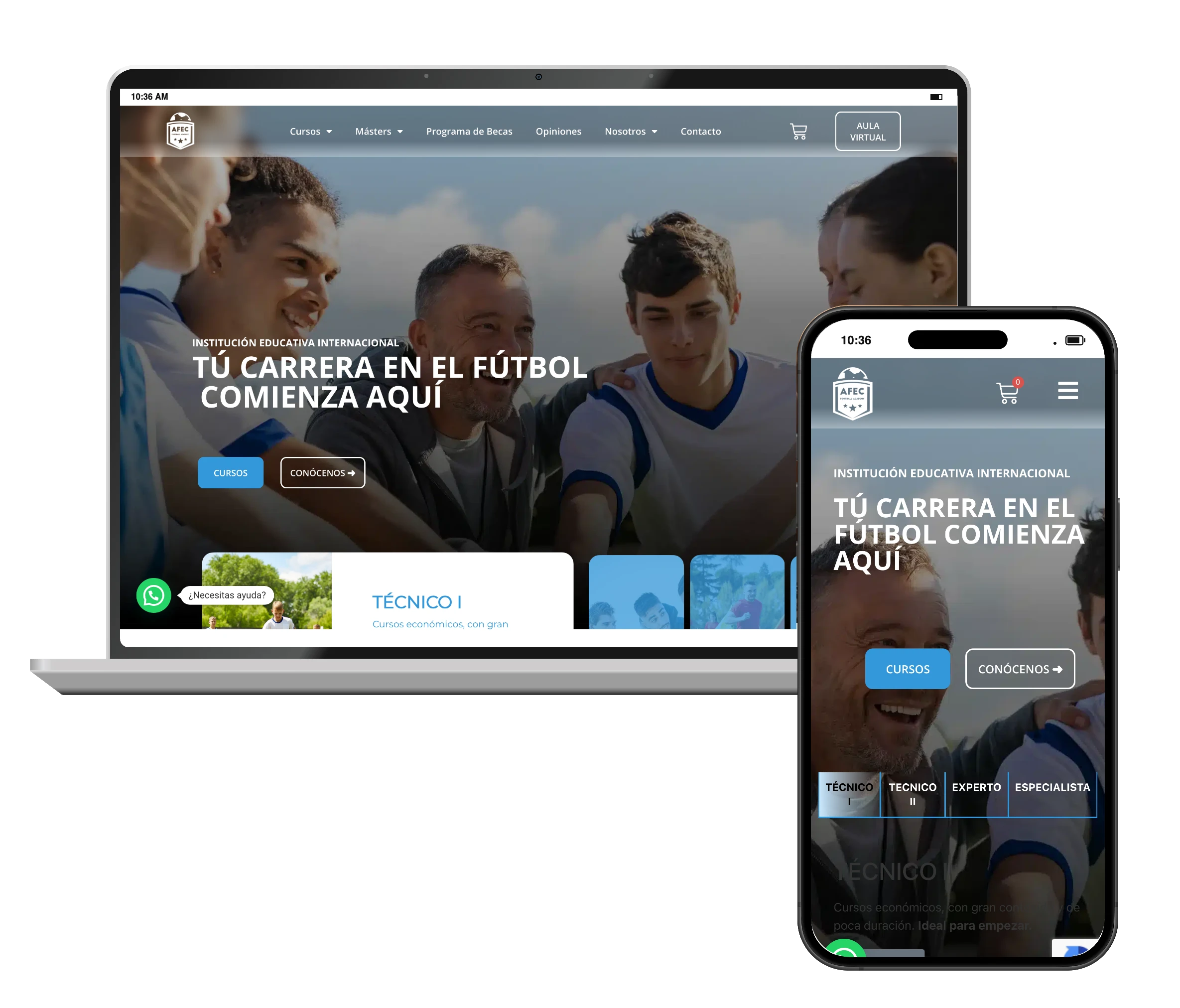Web de AFEC Football Academy en portátil y móvil