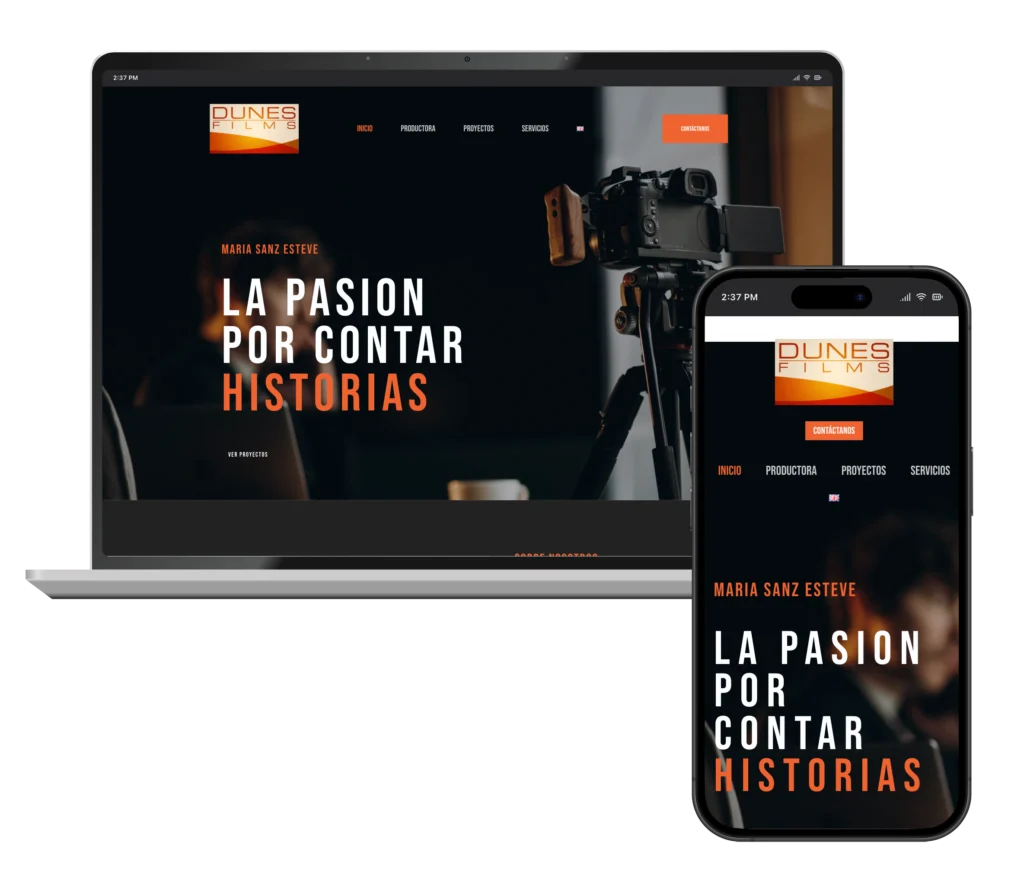Web de Dunes Films en portátil y móvil, diseñada por SAUCCO