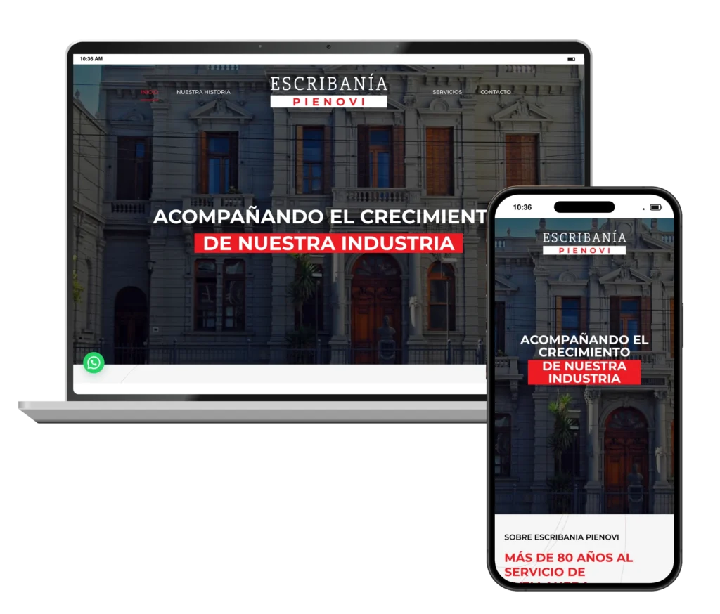 Web de Escribanía Pienovi en portátil y móvil