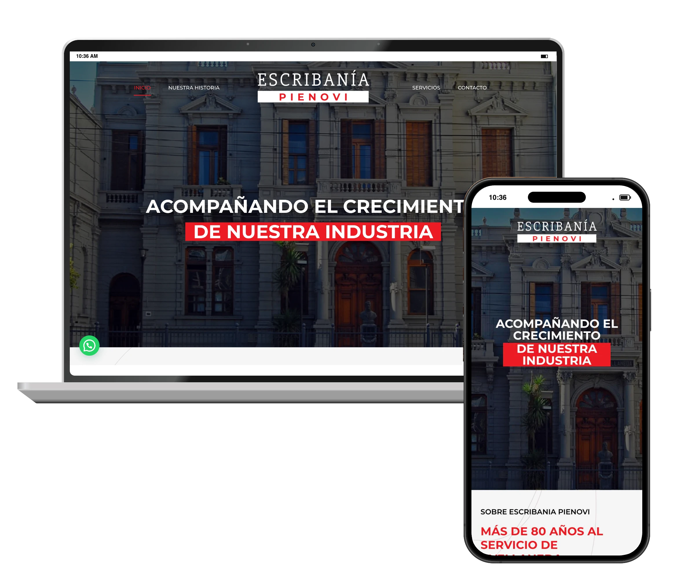 Web de Escribanía Pienovi en portátil y móvil