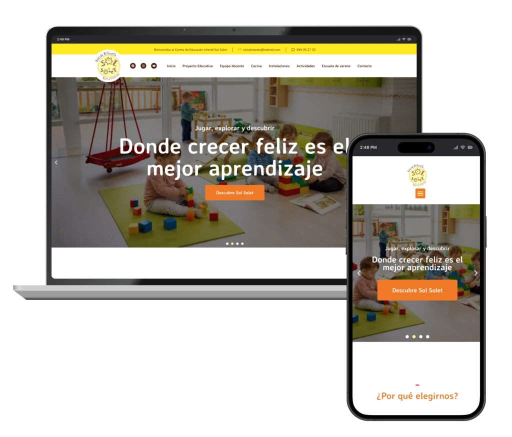 Web de Escuela Sol Solet en portátil y móvil, diseñada por SAUCCO