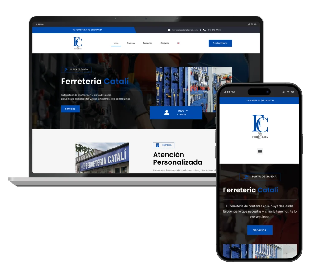 Web de Ferretería Catalí en portátil y móvil, diseñada por SAUCCO