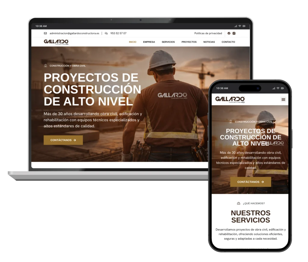 Web de Gallardo Constructora en portátil y móvil, diseñada por SAUCCO