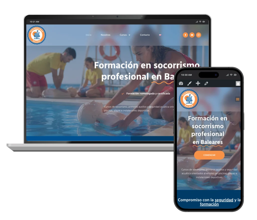 Web de Guardavidas Balear en portátil y móvil, diseñada por SAUCCO