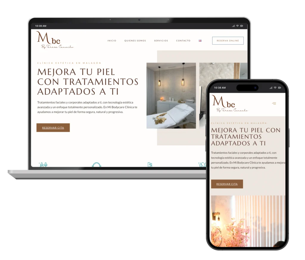 Web de MBC Clínica Estética en portátil y móvil, diseñada por SAUCCO