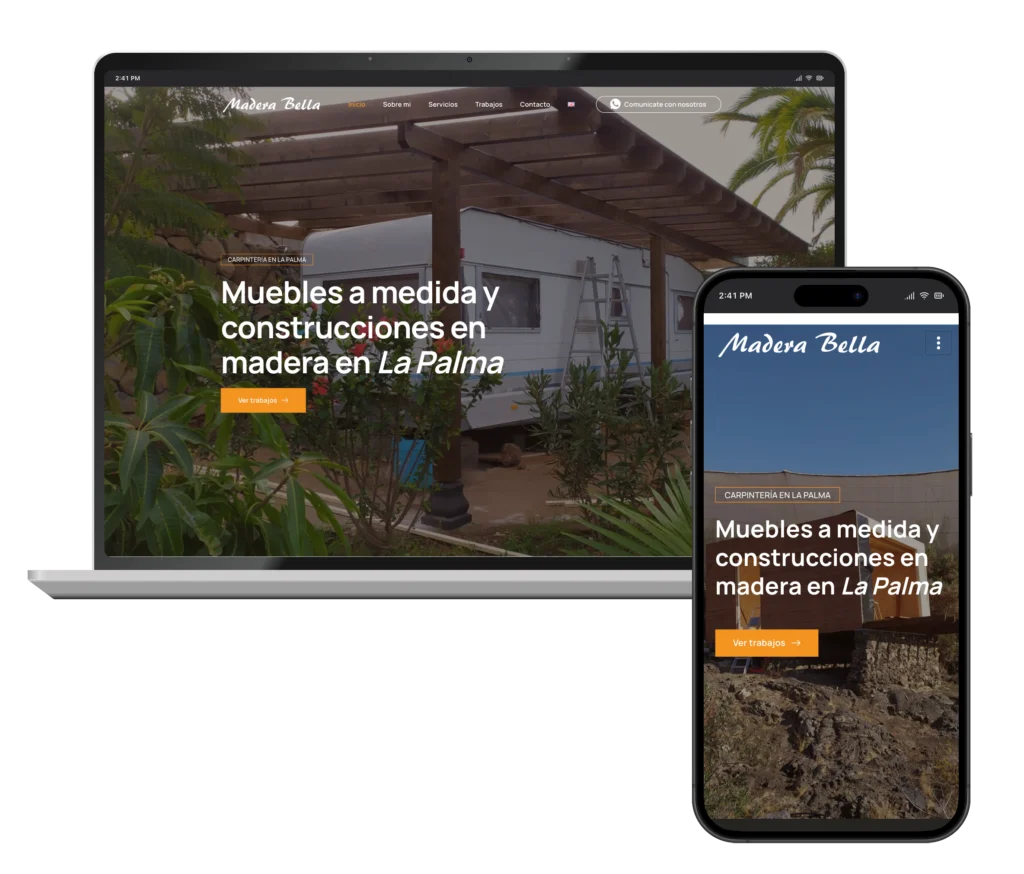 Web de Madera Bella en portátil y móvil, diseñada por SAUCCO