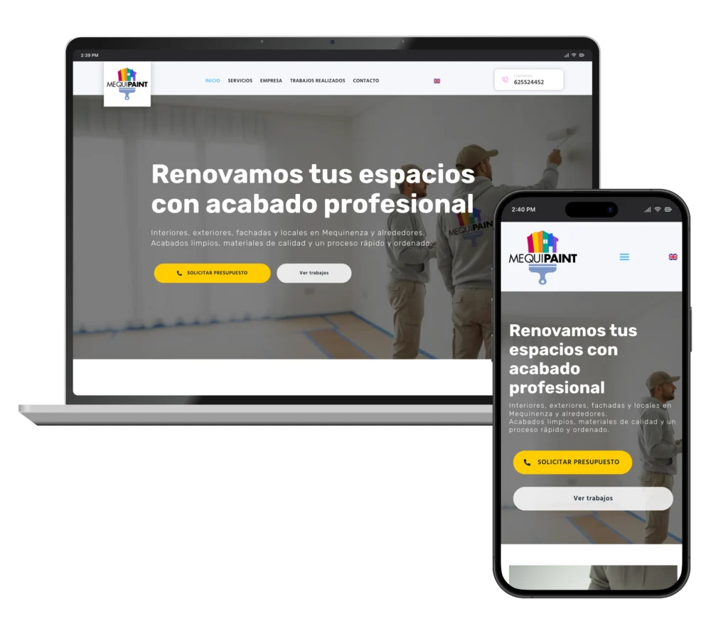 Web de Mequipaint en portátil y móvil, diseñada por SAUCCO