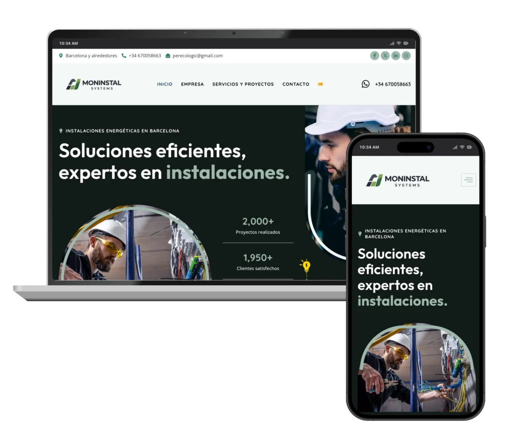 Web de Moninstal Energy en portátil y móvil, diseñada por SAUCCO