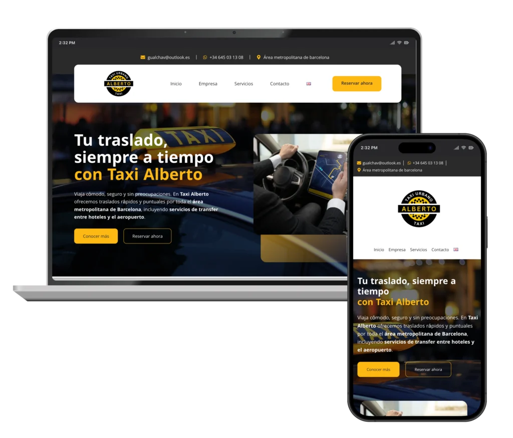 Web de Taxi Alberto en portátil y móvil, diseñada por SAUCCO